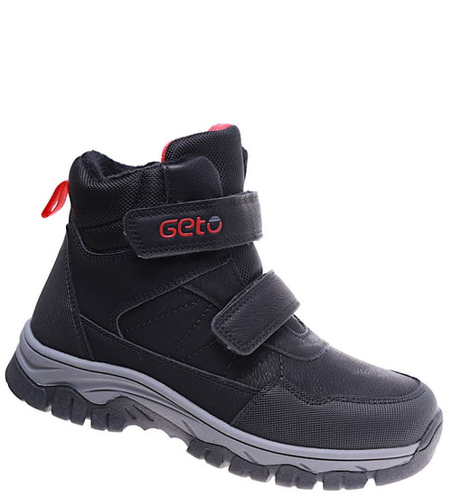 Ocieplane czarne chłopięce buty trekkingowe na rzepy /A7-3 17138 T633/