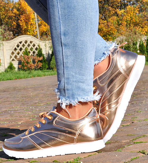 Lekkie złote sportowe buty damskie /F7-1 12929 T292/