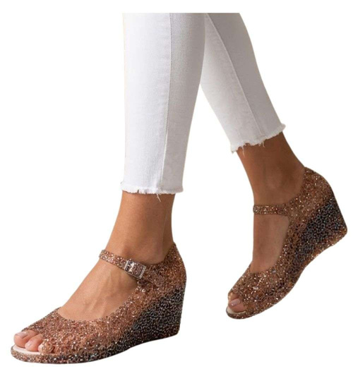 Plażowe sandały meliski na koturnie Brązowe /H2 14570 T890/