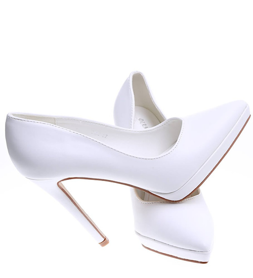 Białe czółenka damskie na szpilce i niskiej platformie /F5-3 15860 T155/
