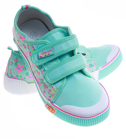 Miętowe dziewczęce tenisówki na rzepy /B3-1 16881 T1-3/
