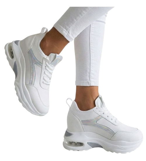 Białe trampki sneakersy na niskim koturnie /G1-2 13191 T802/