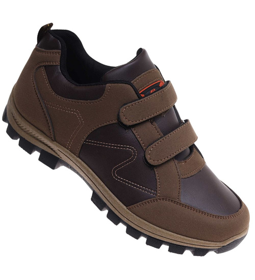 Brązowe męskie buty sportowe na rzepy /A4-3 18196 T388/