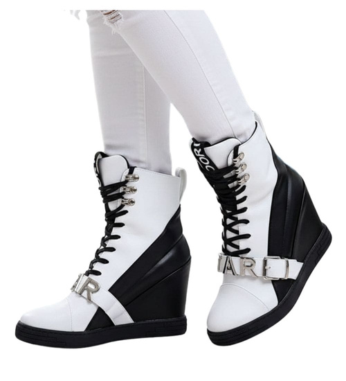 Biało czarne damskie trampki sneakersy na koturnie Seastar /G13-3 14986 T937/