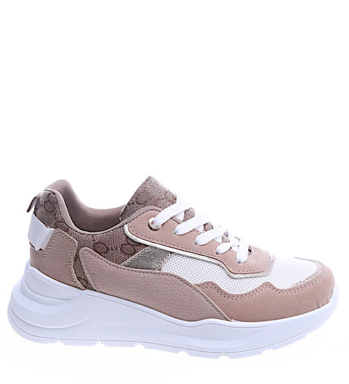 Wiązane sportowe buty damskie beżowe /D5-3 13920 T292/