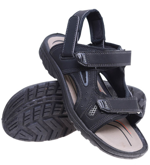 Czarne męskie sandały na rzepy /C5-1 16133 S233/