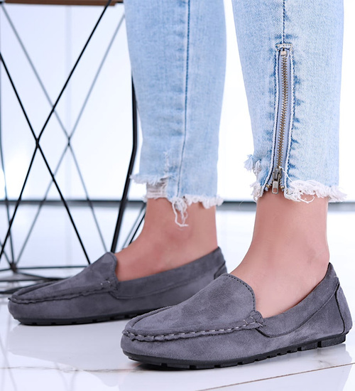 Szare zamszowe półbuty balerinki lordsy /F6-2 15629 T187/