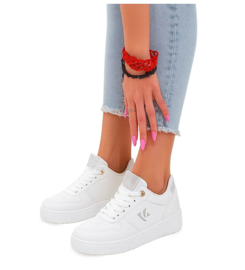 Sznurowane białe trampki damskie /F8-2 17326  G282/