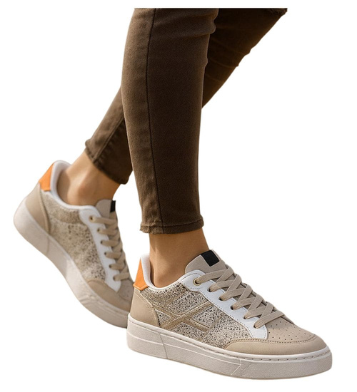 Trampki damskie sznurowane beżowo pomarańczowe /J5-4 H2 18475 W16-6/