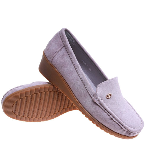 Szaro fioletowe czółenka na niskim koturnie /F7-3 17665 W289/