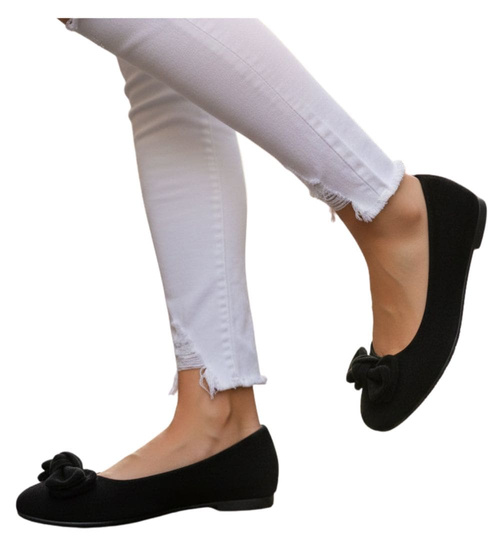 Czarne baleriny damskie zamszowe z kokardą /H2 18488 W6/