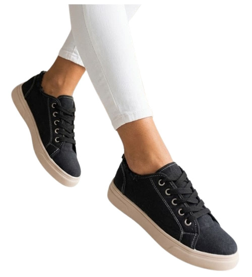 Czarne materiałowe trampki damskie /D2-1 16179 T190/