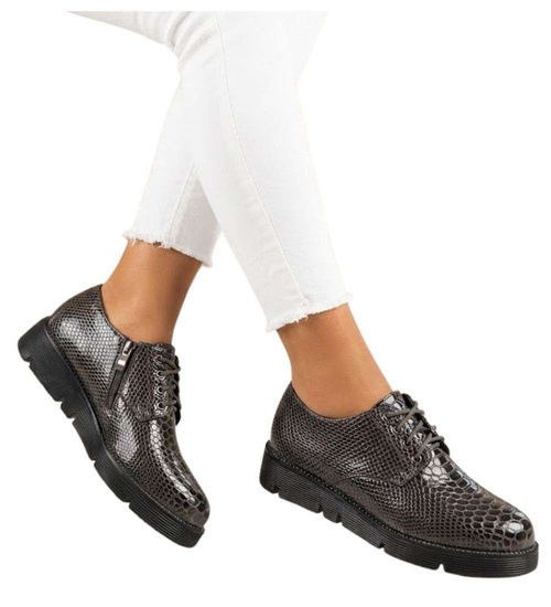 Szare sznurowane dziewczęce półbuty /B3-3 14940 T039/