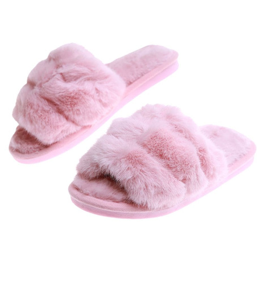 Pluszowe jasno różowe kapcie dziewczęce /D6-1 17159 G8-6/