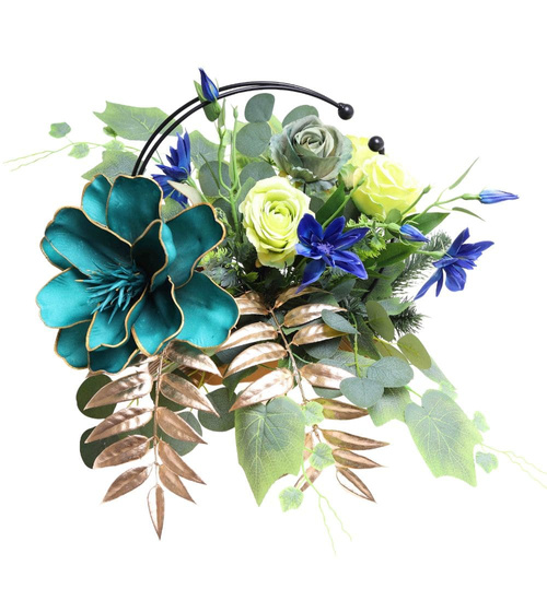 Duży stroik Turkusowe kwiaty KOMP140 M700