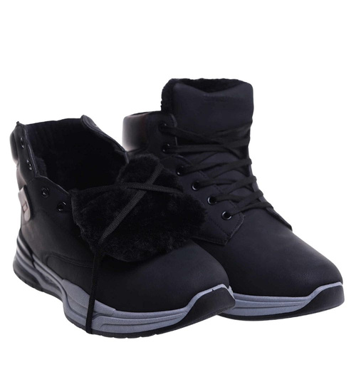 Czarne męskie buty trekkingowe z wysoką cholewką /B4-1 15258 T522/