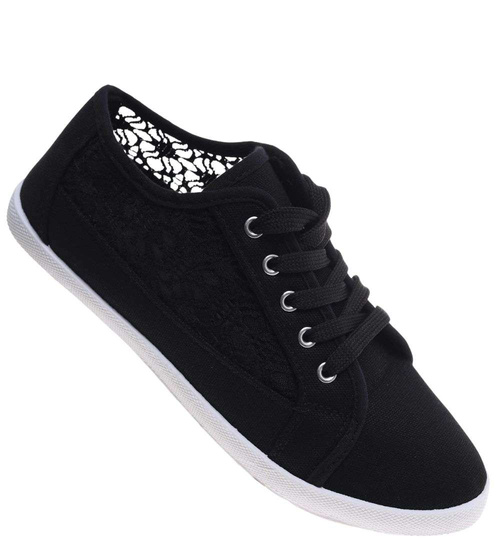Tenisówki damskie czarne ażurowe koronkowe /H2 17337 T7/