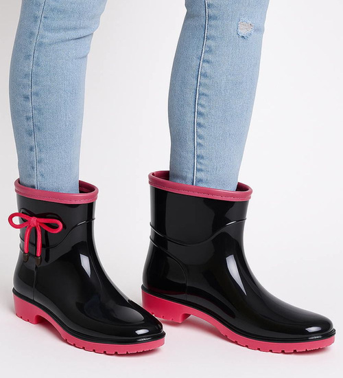 Kalosze damskie czarno różowe gumiaki /A4-1 18174 T352/