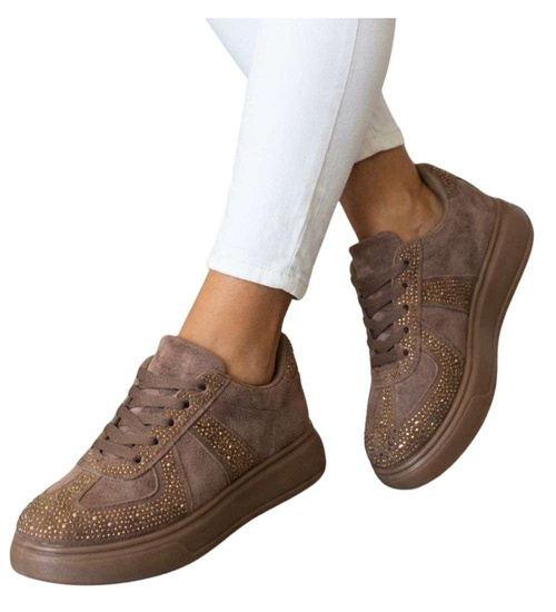 Czekoladowe trampki damskie na platformie /G11-1 18811 W288/