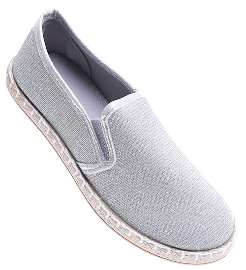Blyszczące jasno srebrne tenisówki espadryle /A9-2 15722 T0-86/
