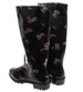 Kalosze damskie Czarne wysokie gumiaki w kwiaty /C3-1 17792 T349/