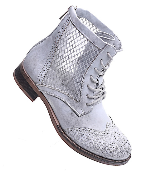 Wiosenne srebrne botki workery z ażurowymi wstawkami /D2-2 15458 S346/