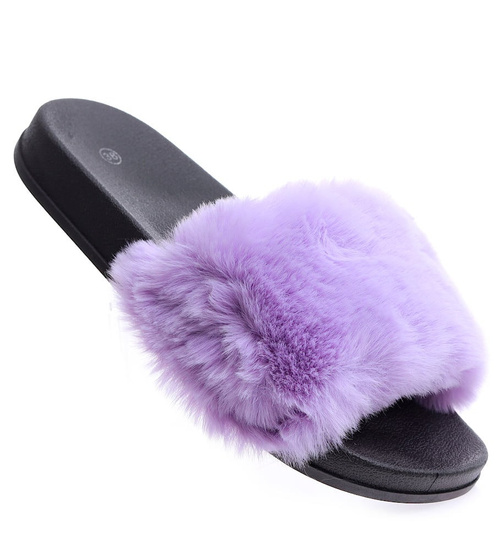 Fioletowe klapki damskie z futerkiem /C7-2 15188 T193/