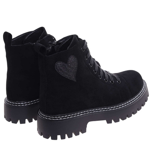 Czarne sznurowane botki trapery na platformie /F7-2 18247 W437/