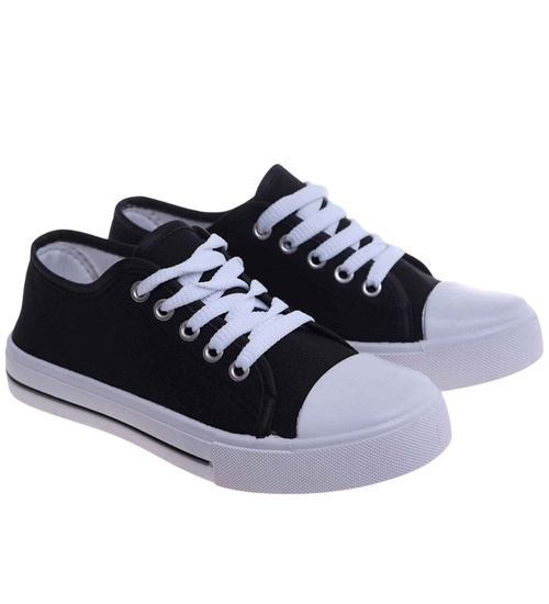 Klasyczne czarne trampki z niską cholewką /E8-1 15579 T089/