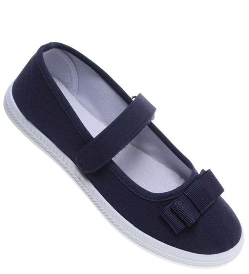 Granatowe materiałowe baleriny na rzep /G6-2 18682 T122/