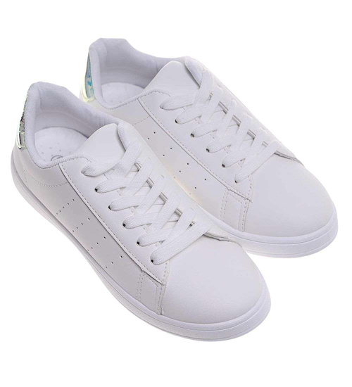 Sznurowane białe trampki damskie /C2-2 18654 T177/