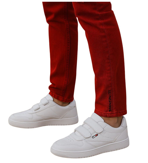 Wygodne białe trampki męskie na rzepy /F3-2 18139 T381/