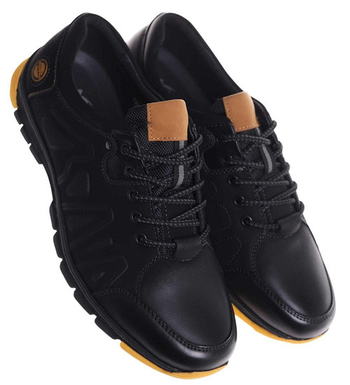 Czarne sznurowane obuwie trekkingowe /B2-2 18034 T386/