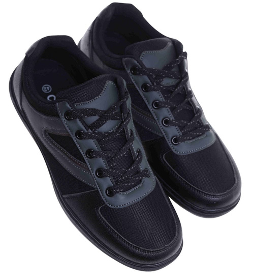 Sznurowane sportowe półbuty męskie Czarne /B4-1 18156 T288/