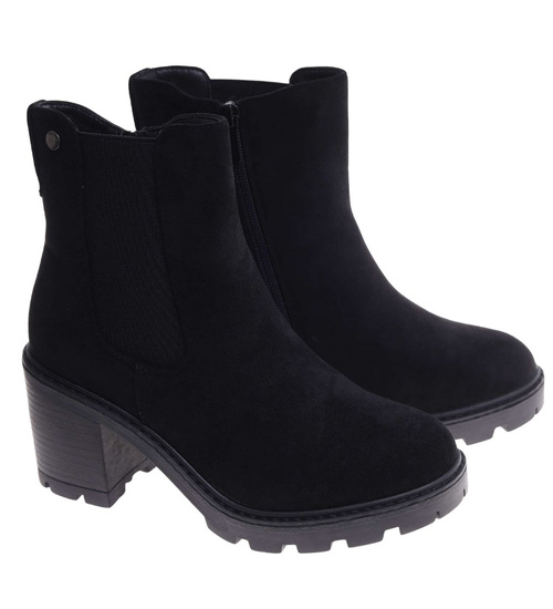 Czarne ocieplane botki na obcasie /A6-1 18173 T434/