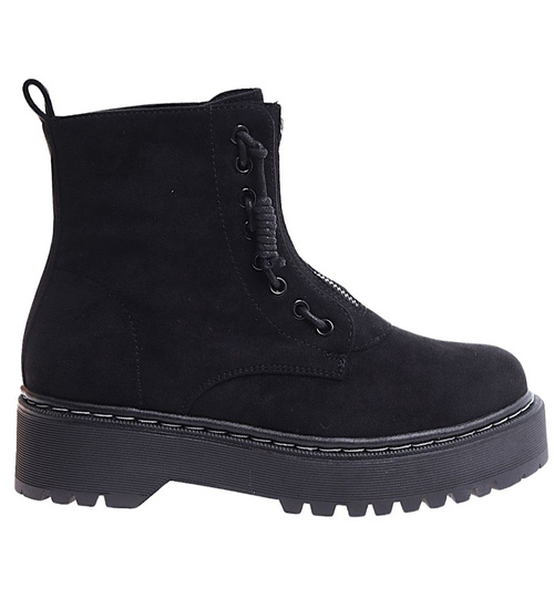 Czarne sznurowane botki trapery na platformie /E6-3 17165 T288/