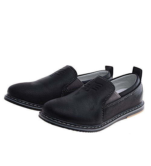 Czarne chłopięce półbuty wsuwane mokasyny /E3-2 14939 S089/