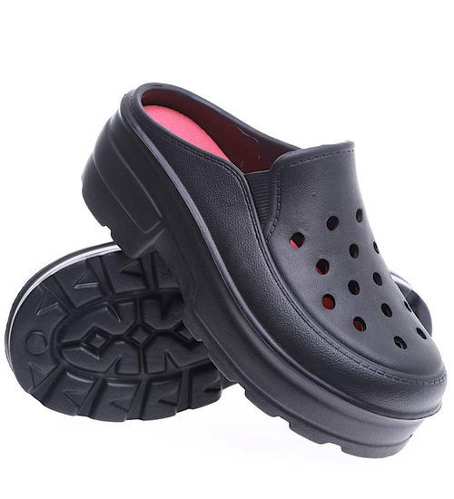 Wodoodporne czarne kryte klapki basenowe na koturnie /E10-1 15543 S283/