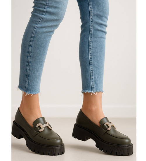 Damskie półbuty na platformie Zielone /E6-1 15488 T336/