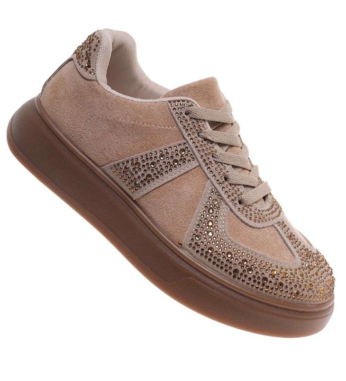 Zamszowe trampki damskie na platformie Khaki /D2-1 18815 W288/