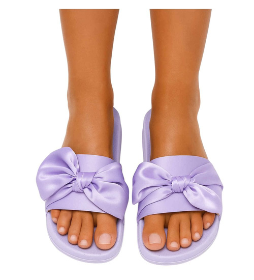 Fioletowe klapki damskie z kokardą /E6-34196 S096/