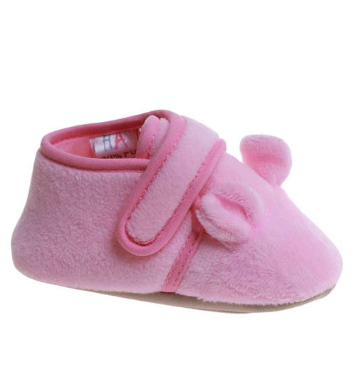Różowe bawełniane pluszowe kapcie dla niemowląt /H2 17570 MX2-5/