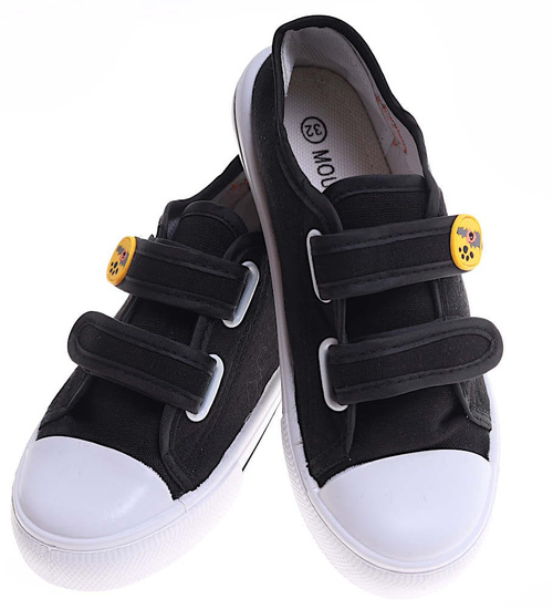 Czarne tenisówki chłopięce na rzepy z dinozaurem /E1-1 16857 T187/