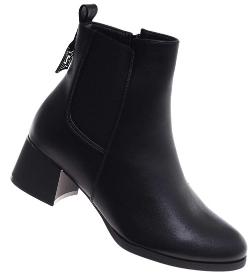 Klasyczne damskie botki na niskim obcasie Czarne /G13-3 18382 W484/