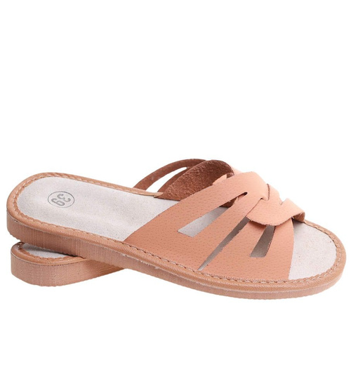 Beżowe klapki damskie z naturalnej skóry /E6-1 8453 S193/