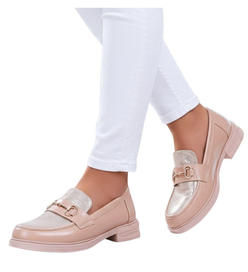 Beżowe półbuty mokasyny damskie /A7-2 15481 T249