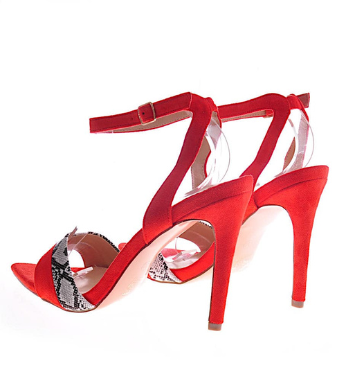 Czerwone damskie sandały na szpilce /G9-2 12058 T390/