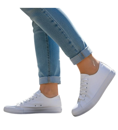 Klasyczne białe trampki damskie z niską cholewką OST494