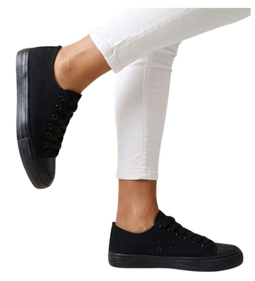 Klasyczne czarne trampki damskie z niską cholewką /E5-2 18680 T185/