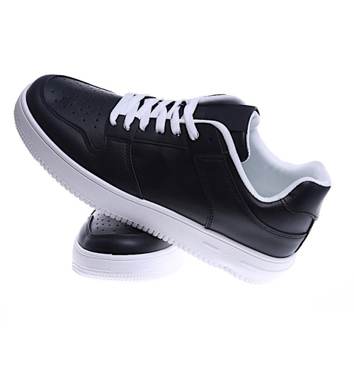 Sznurowane biało czarne trampki męskie /C1-2 13740 T499/